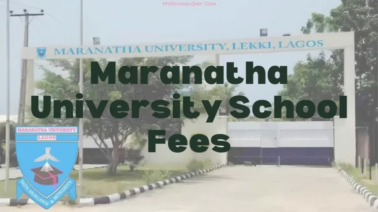 Maranatha University entrance with overlay text "Maranatha University School Fees