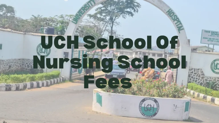 Entrance of UCH School of Nursing with school fees text overlay